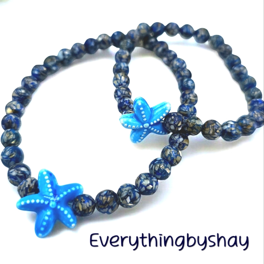 His N Hers Starfish Stretchy Bracelet Set With Lapis Lazuli Gemstone